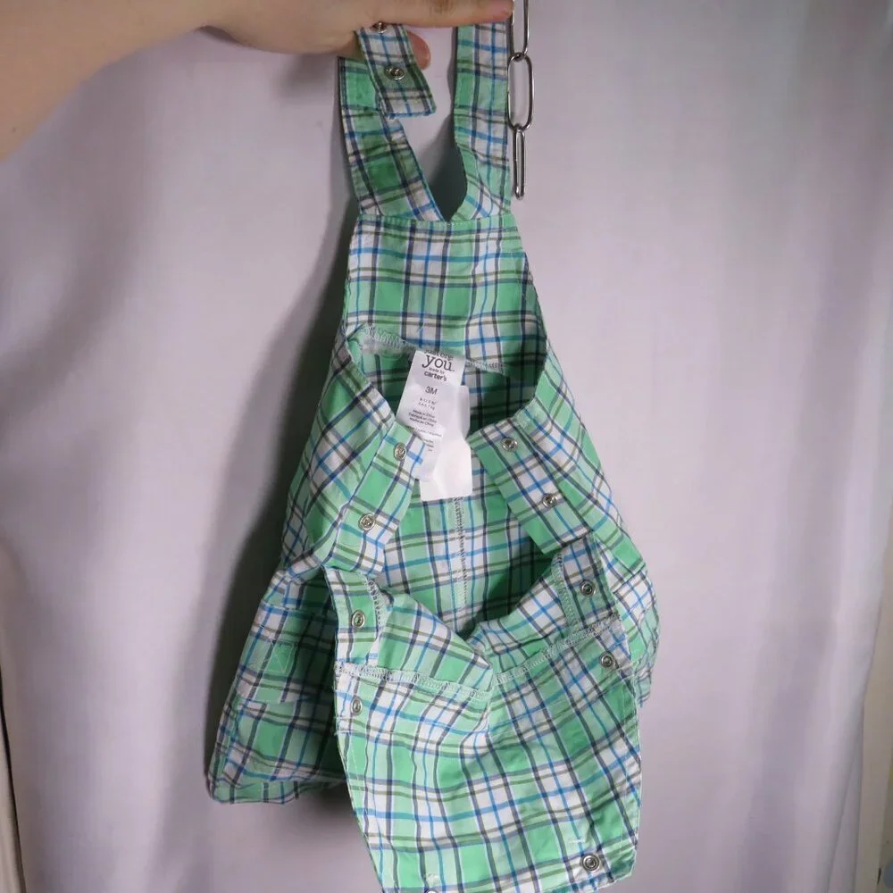 Baby Mint Green Plaid Jumper & Bodysuit 2pc 3Mts Carter's Embroidered Bear